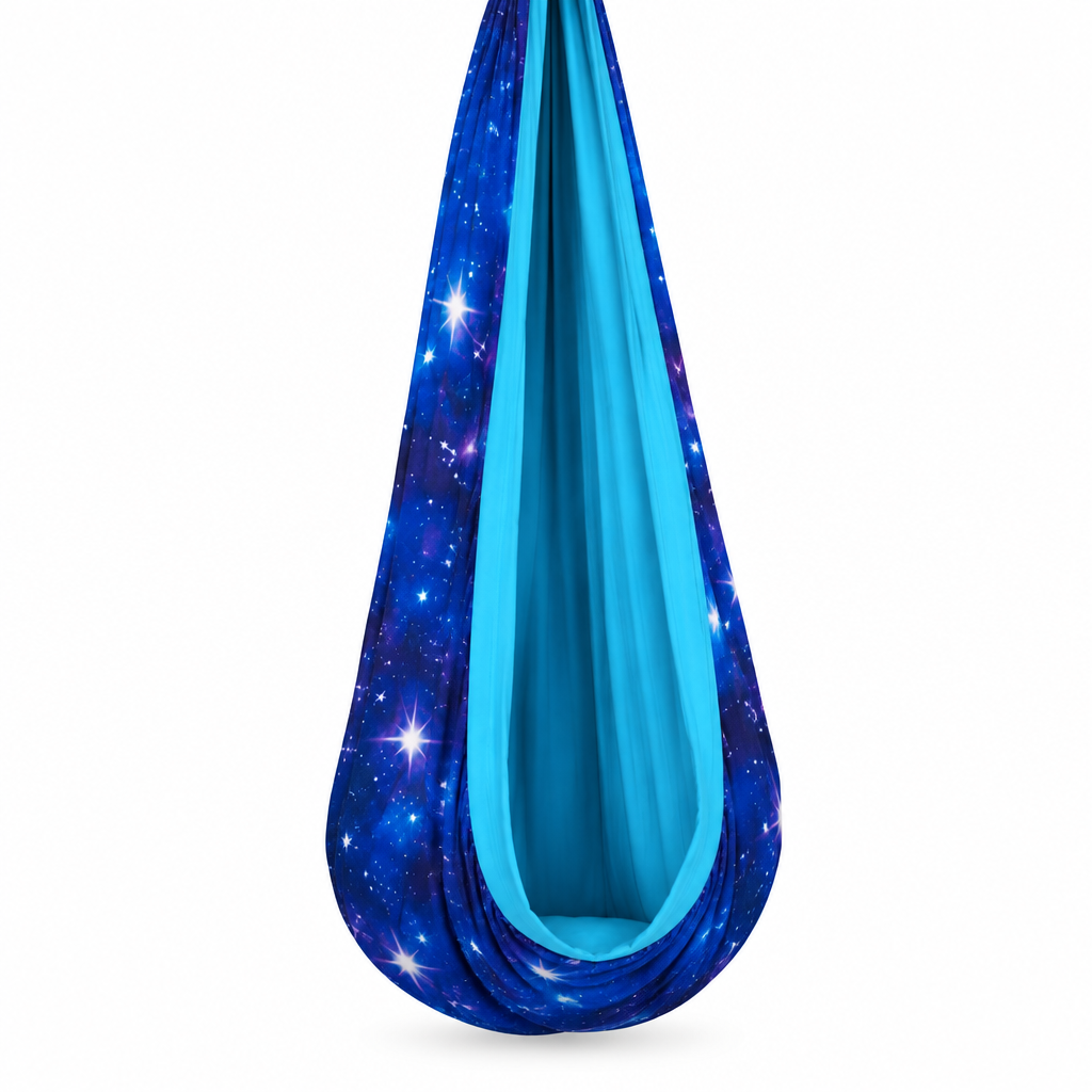 Blue-and-teal fabric-only sensory swing