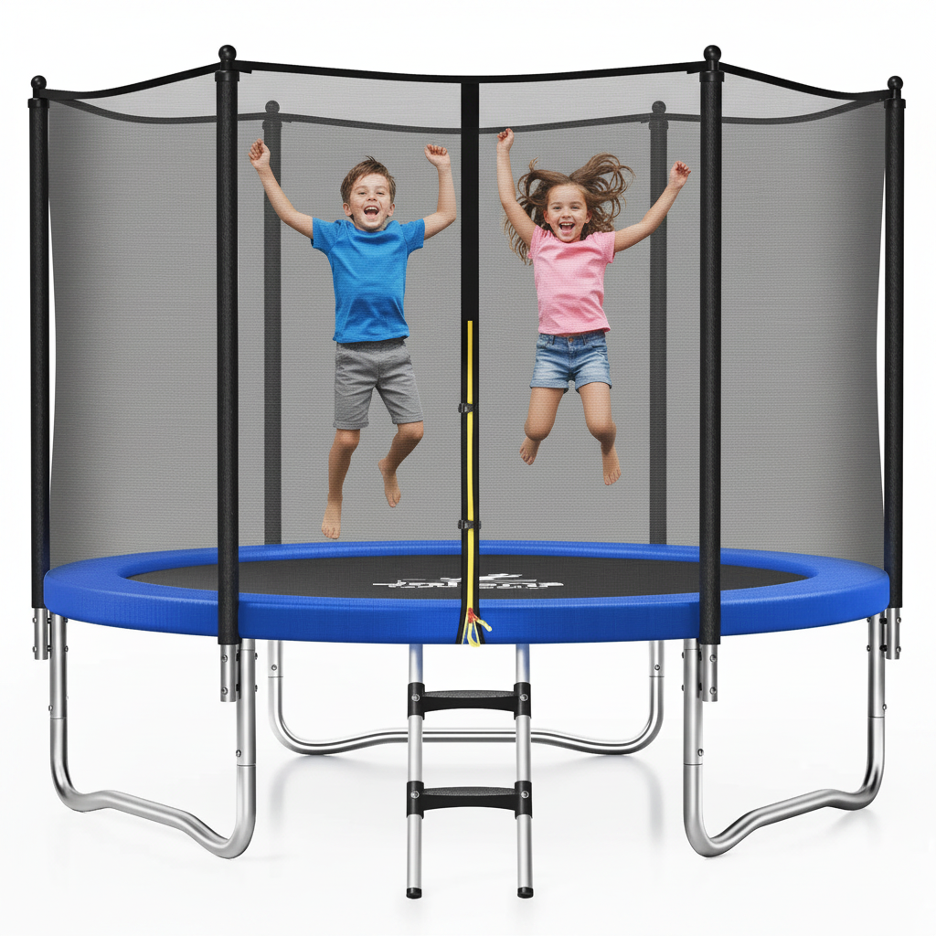 Kids Jumping on Blue Trampoline