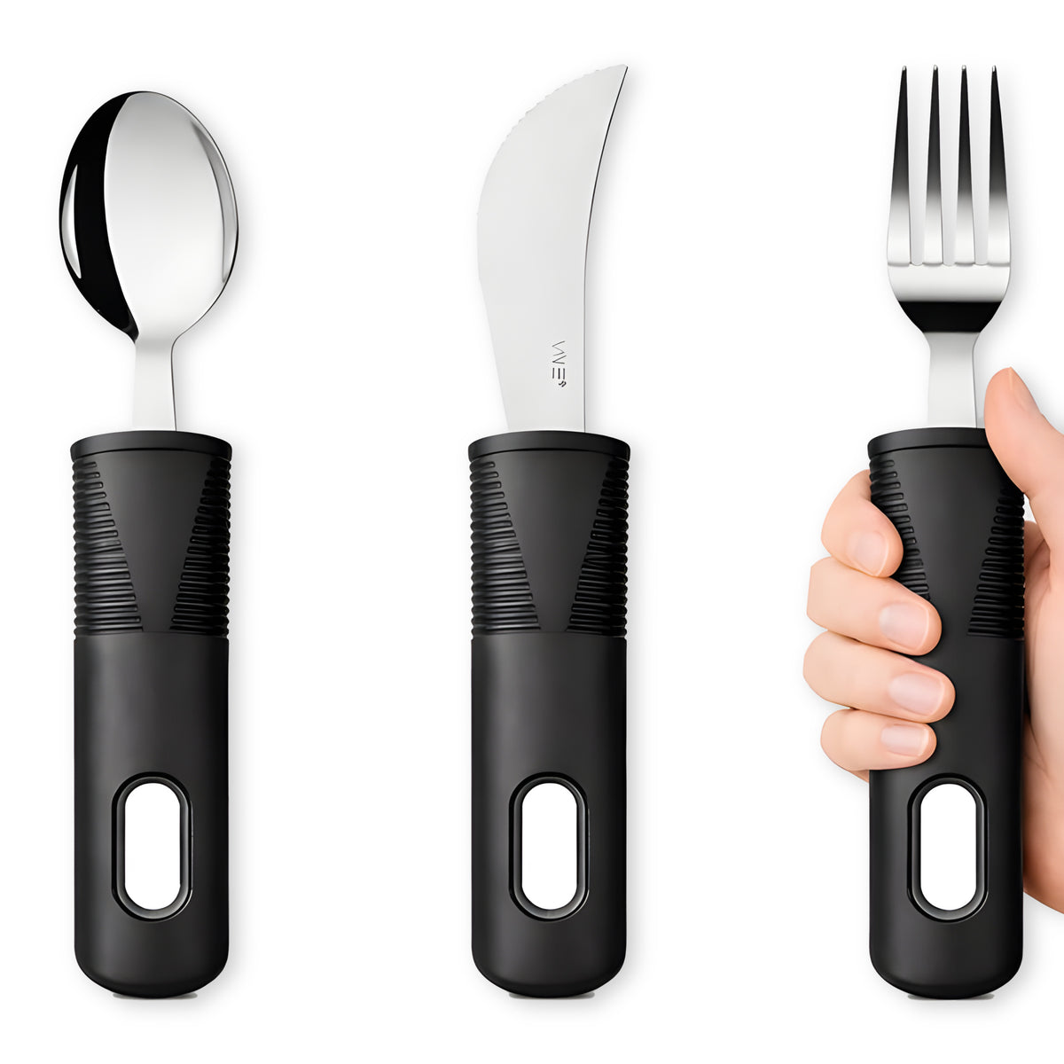 Non-Slip Grip Sensory Stainless Steel Utensil Set for Arthritis, Parkinsons & Tremors