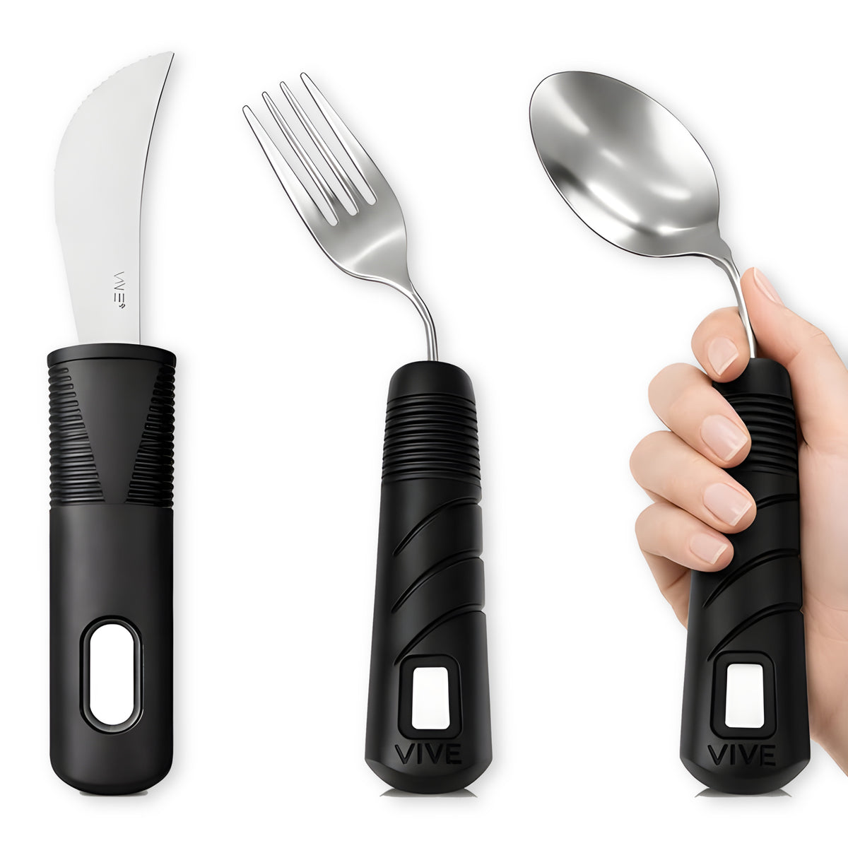 Non-Slip Grip Sensory Stainless Steel Utensil Set for Arthritis, Parkinsons & Tremors