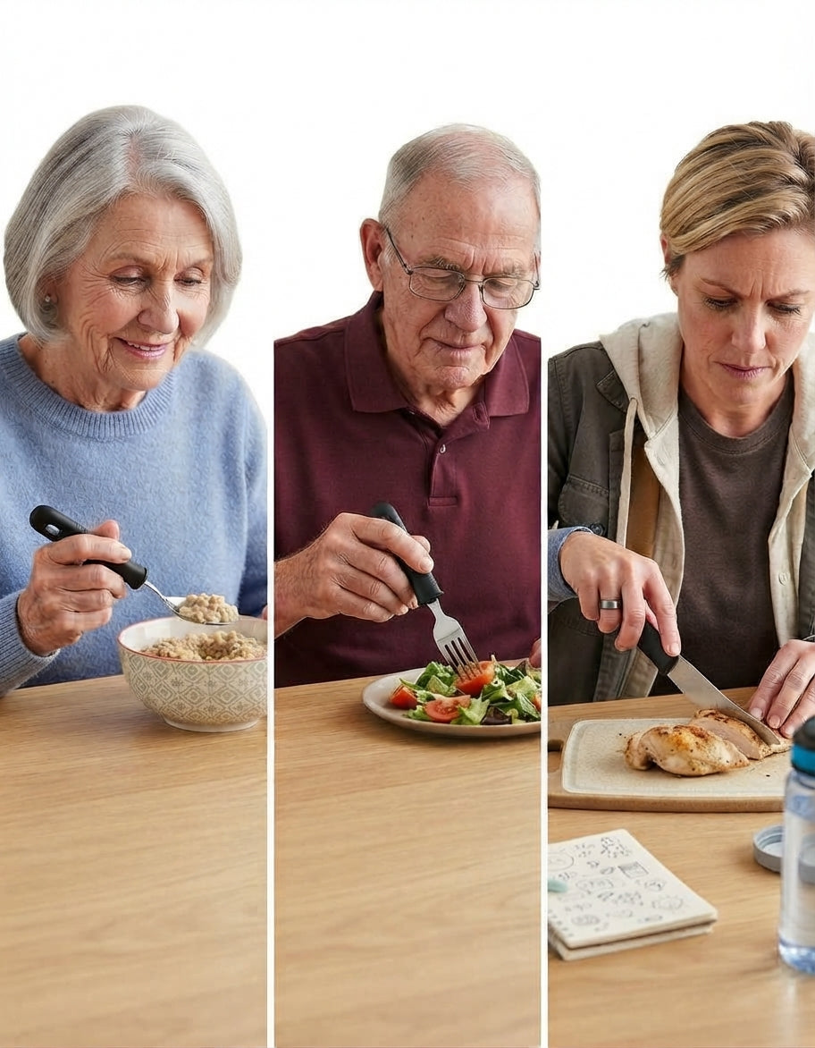Non-Slip Grip Sensory Stainless Steel Utensil Set for Arthritis, Parkinsons & Tremors