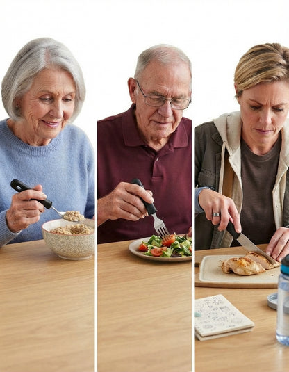 Non-Slip Grip Sensory Stainless Steel Utensil Set for Arthritis, Parkinsons & Tremors