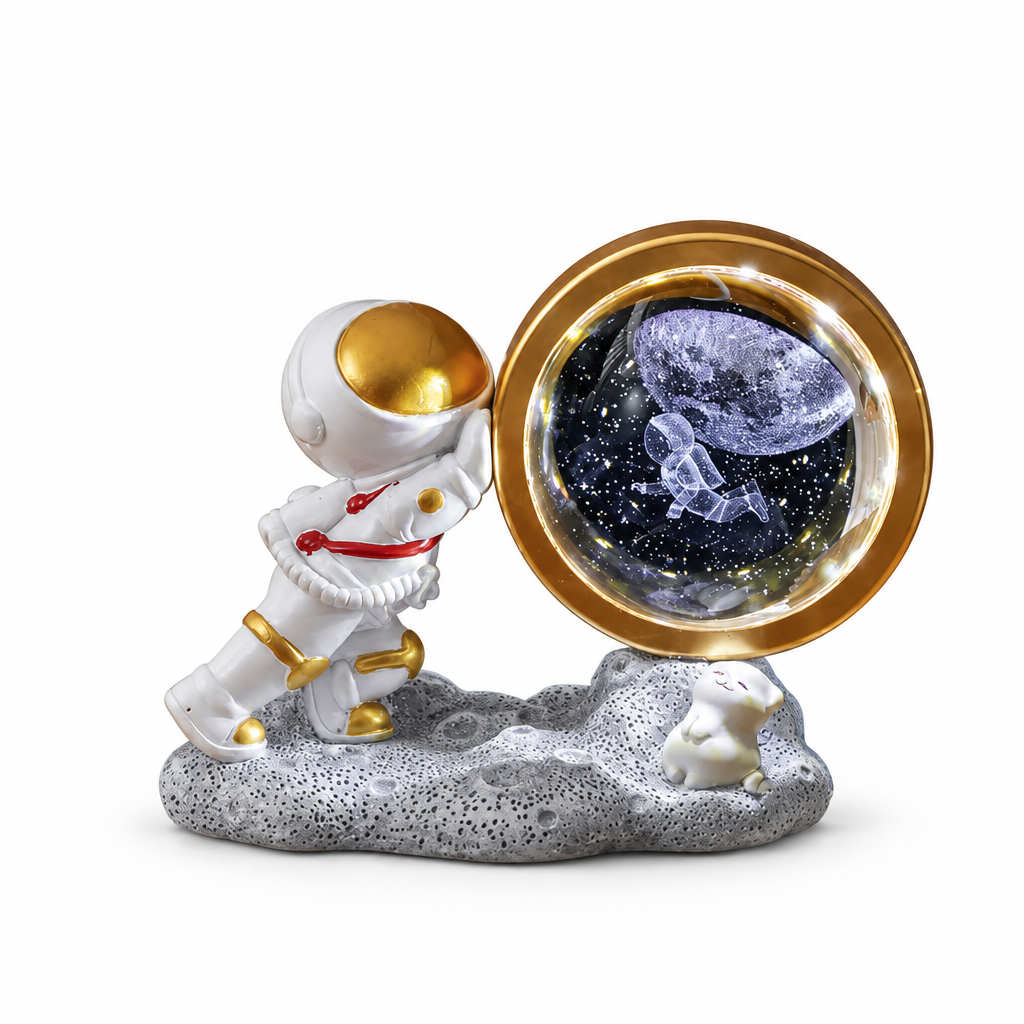 Astronaut globe lamp on white background