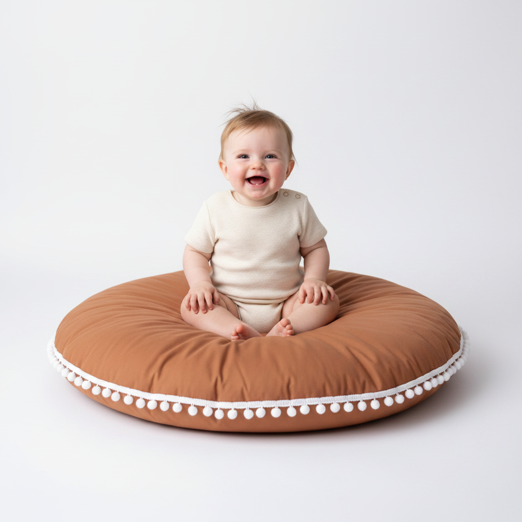 Baby on Terracotta Round Sensory Cushion