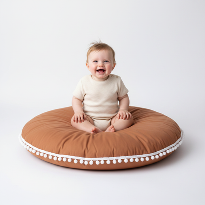 Baby on Terracotta Round Sensory Cushion