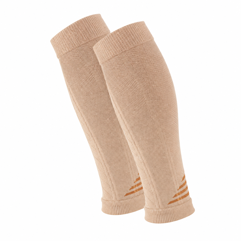 Beige calf sleeves with decorative background removed