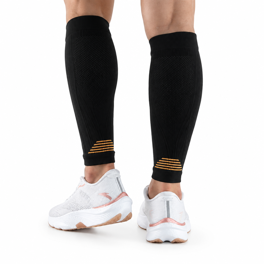 Black calf sleeves worn on legs, distractions removed