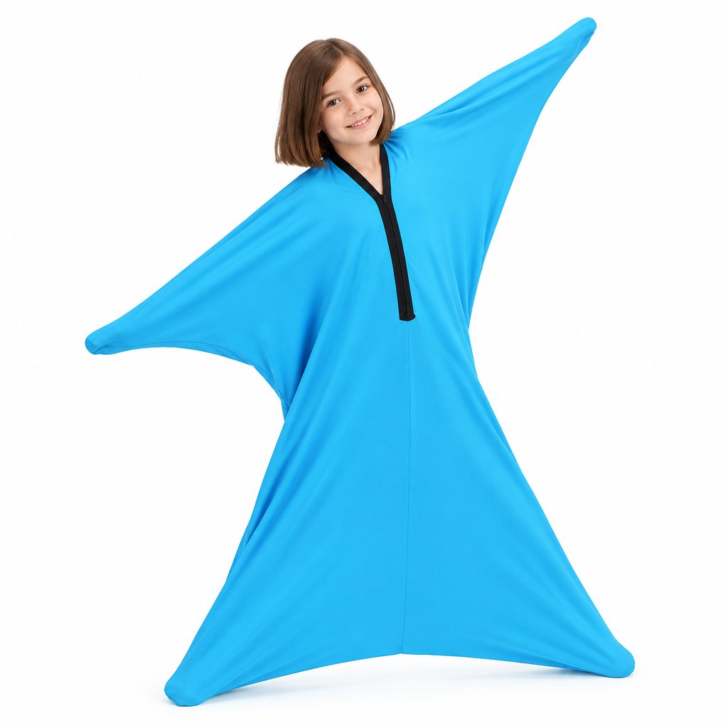 Blue body sock with a different child and new pose