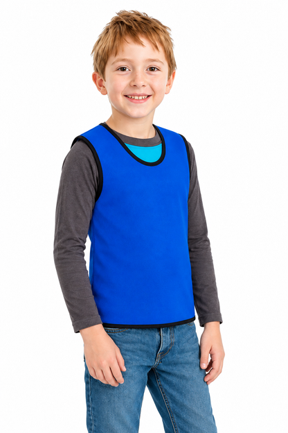 Blue vest, angled view