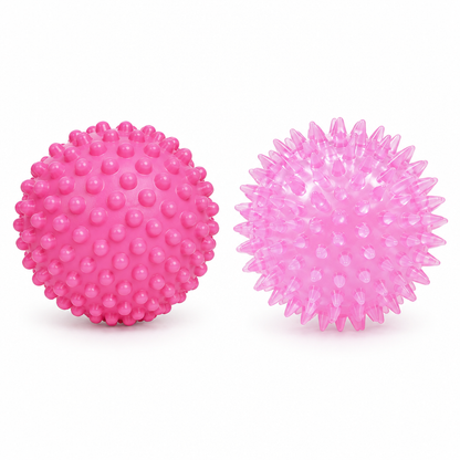 Both pink sensory balls together on a white background