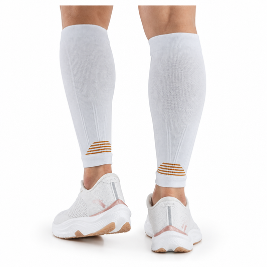 Calf sleeves worn on human legs with distractions removed