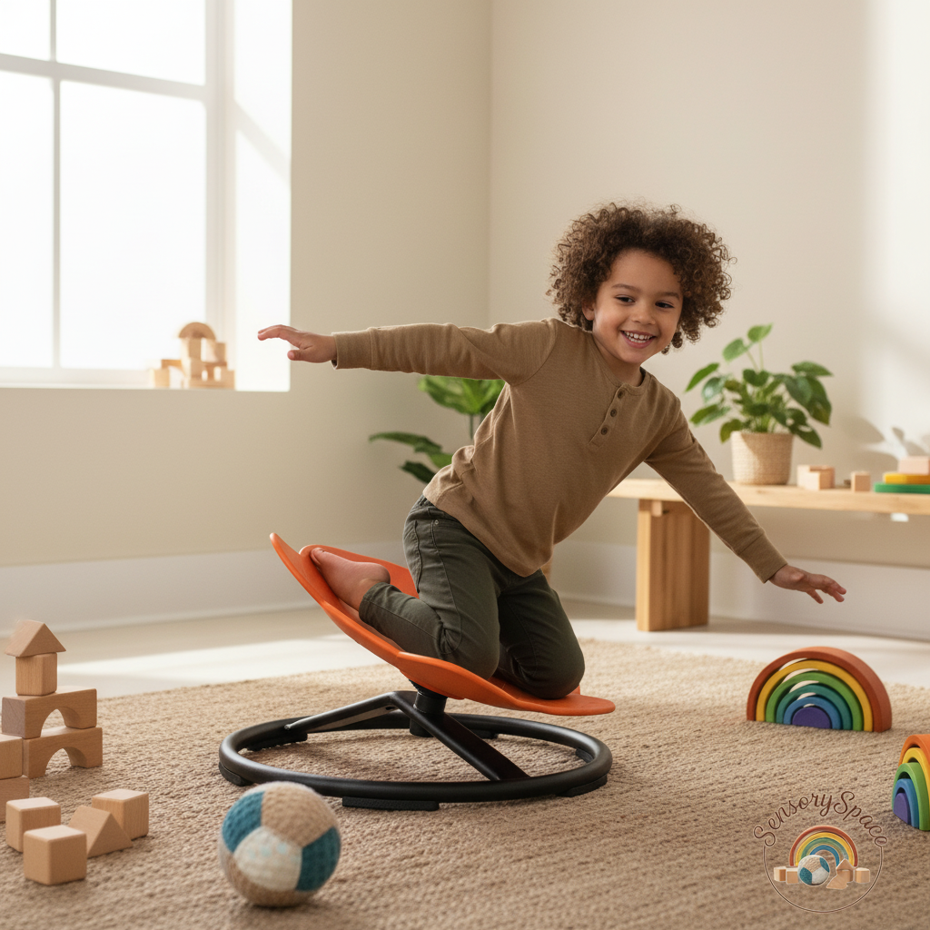 Child kneeling and spinning