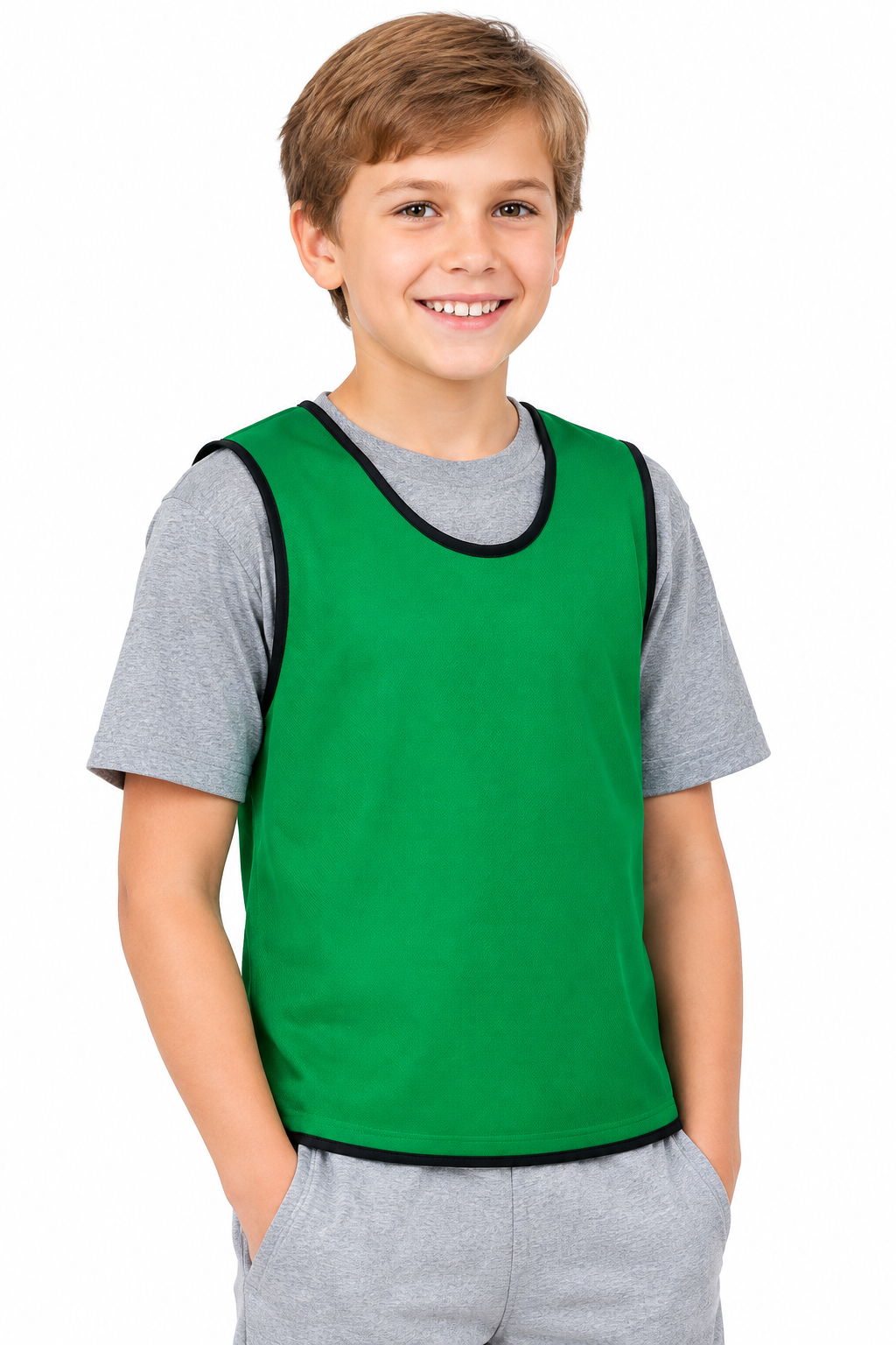 Child wearing the revised green vest