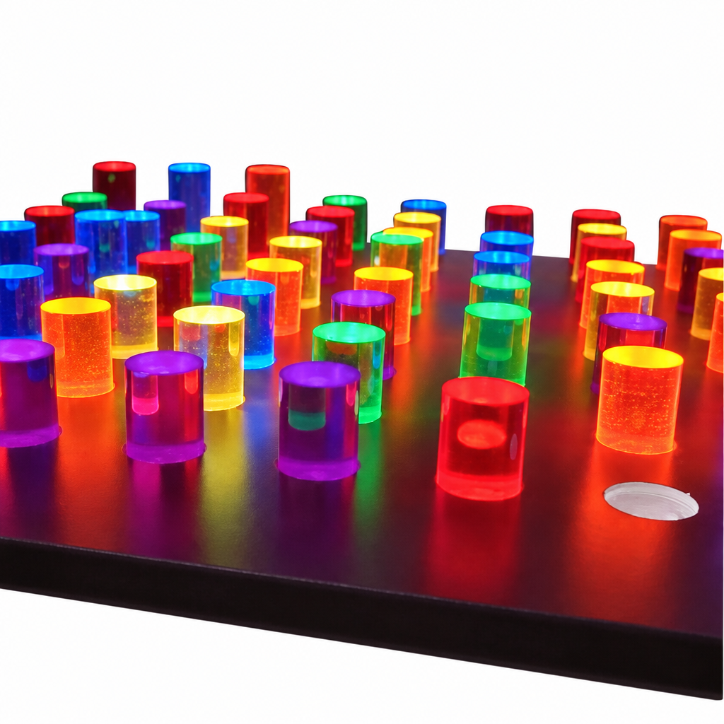 Close-up of glowing pegs