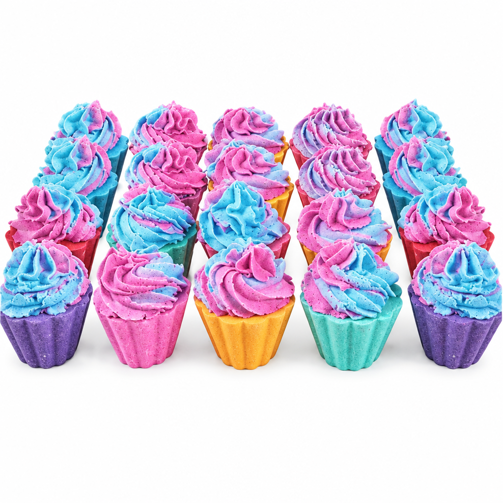 Cupcake bath bombs on white