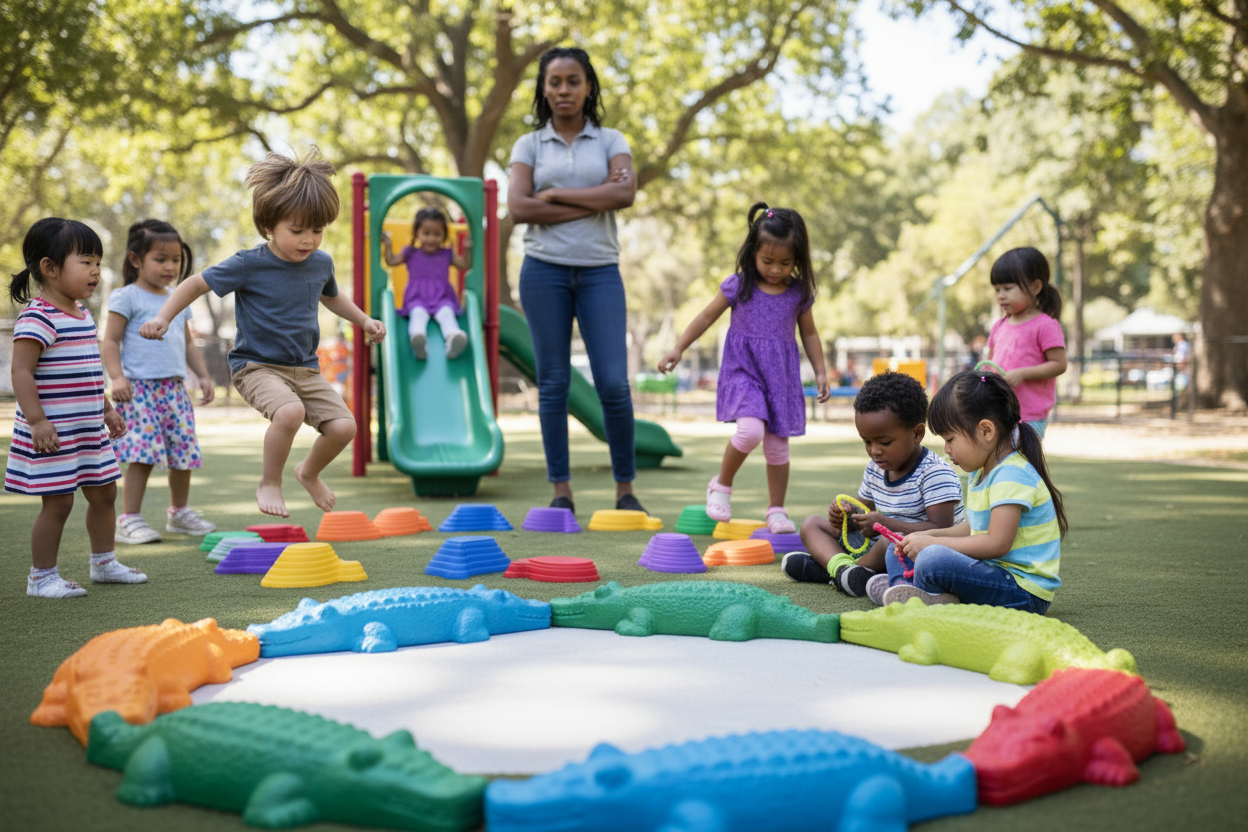 Diverse kids doing different outdoor activities