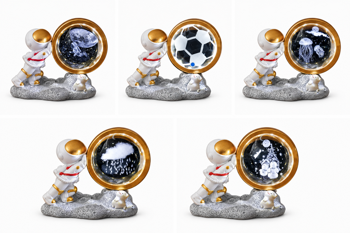 Five-image astronaut globe collage