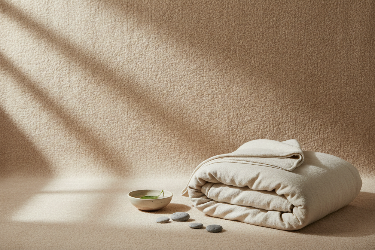 Folded blanket on beige