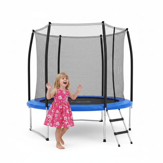 Girl with Trampoline - White Background