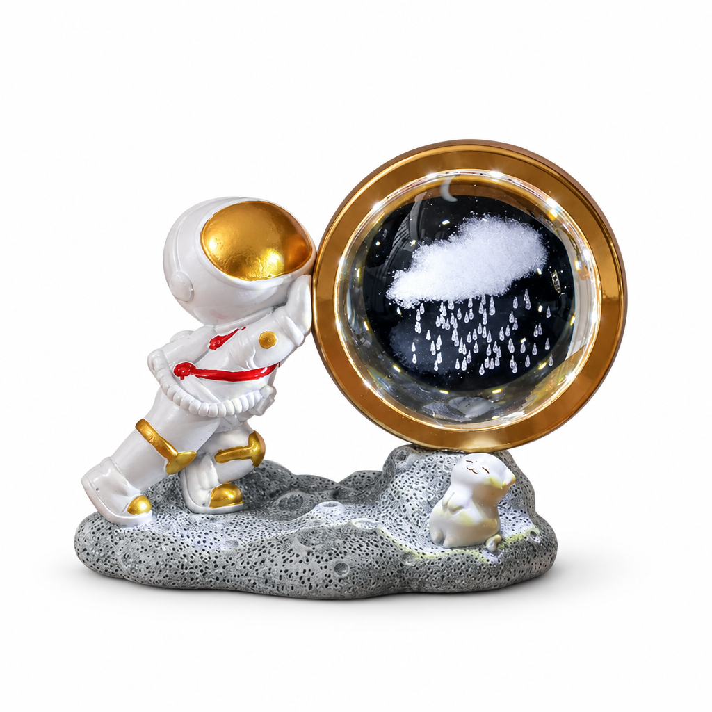 Globe and astronaut, cloud design on white