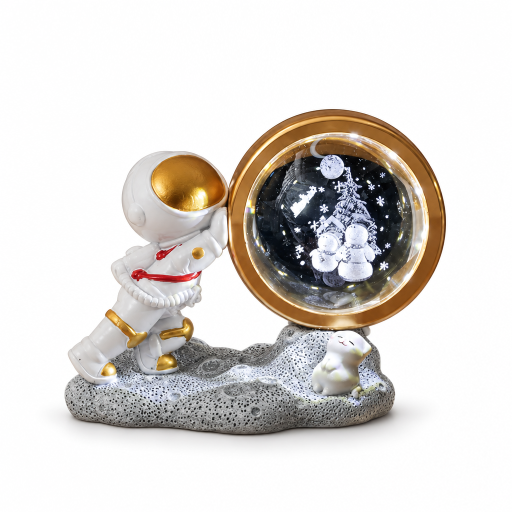 Globe and astronaut, design 1 on white