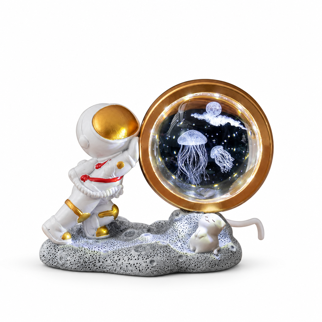 Globe and astronaut, jellyfish design on white