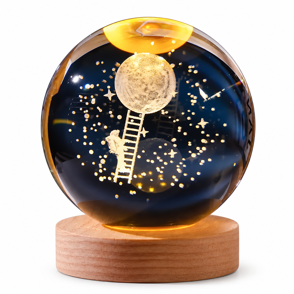 Globe lamp with moon scene on white
