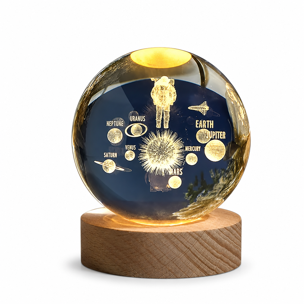 Globe lamp with wood base on white