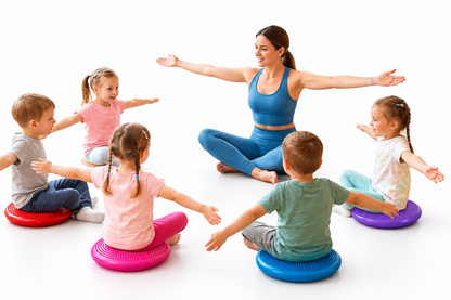 Group using sensory cushions with white background