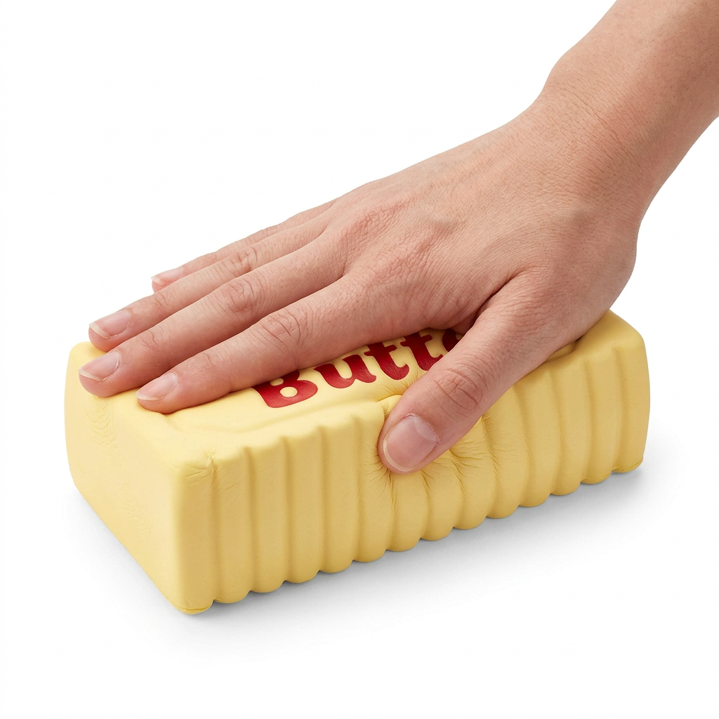 Hand pressing one butter squishy