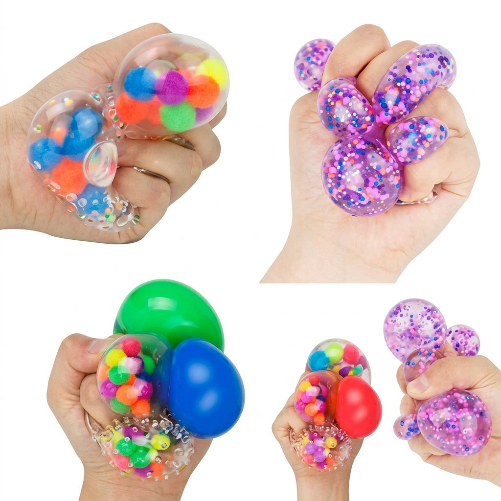 Hands squeezing the balls, without text
