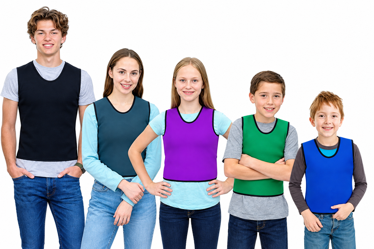 High-resolution group image with five sensory vest models