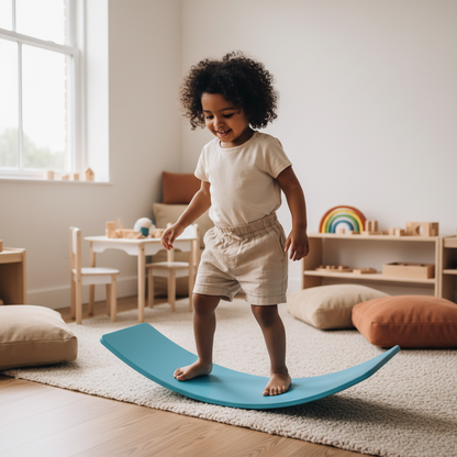 Indian toddler girl on balance board
