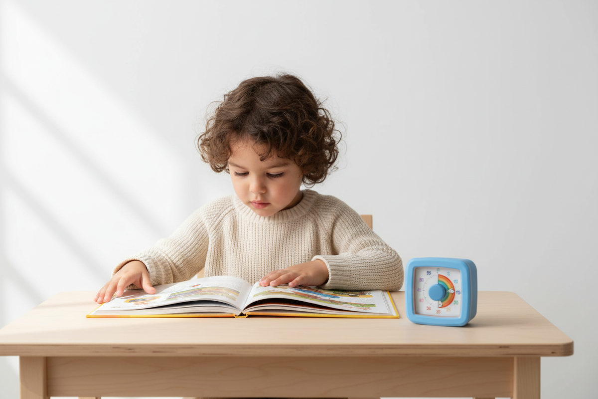 Kid reading with visual timer