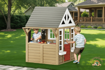Kids cooking in the playhouse kitchen
