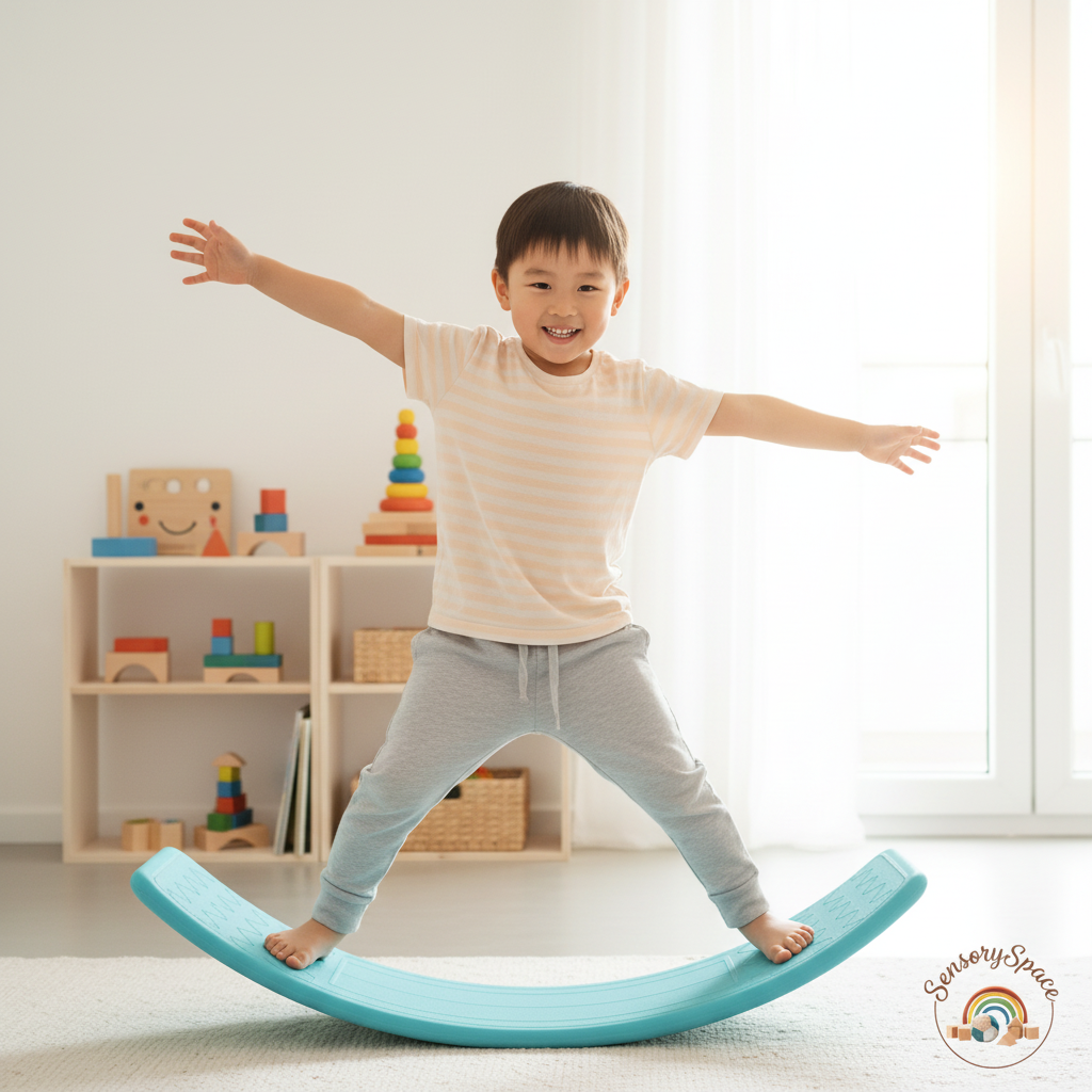Lifestyle 2 - Asian boy on balance board with logo