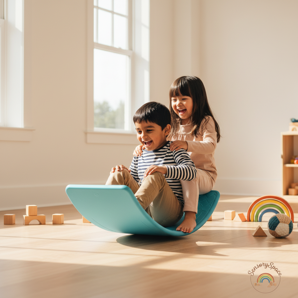 Lifestyle 3 - Two kids playing with balance board with logo