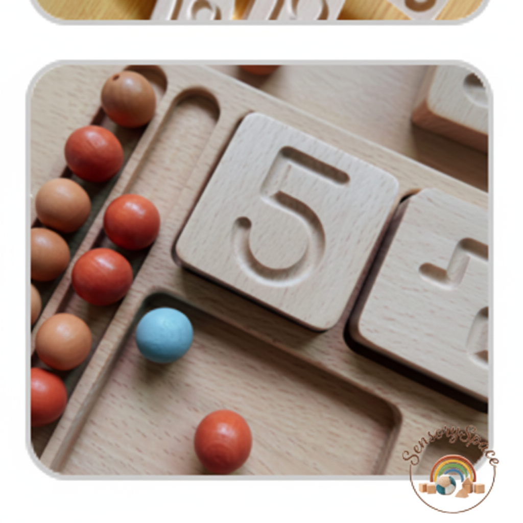Number learning board on wood background