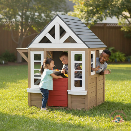 Inspire Imaginative Play with Outdoor Kids Cedar Wooden Playhouse Kitchen