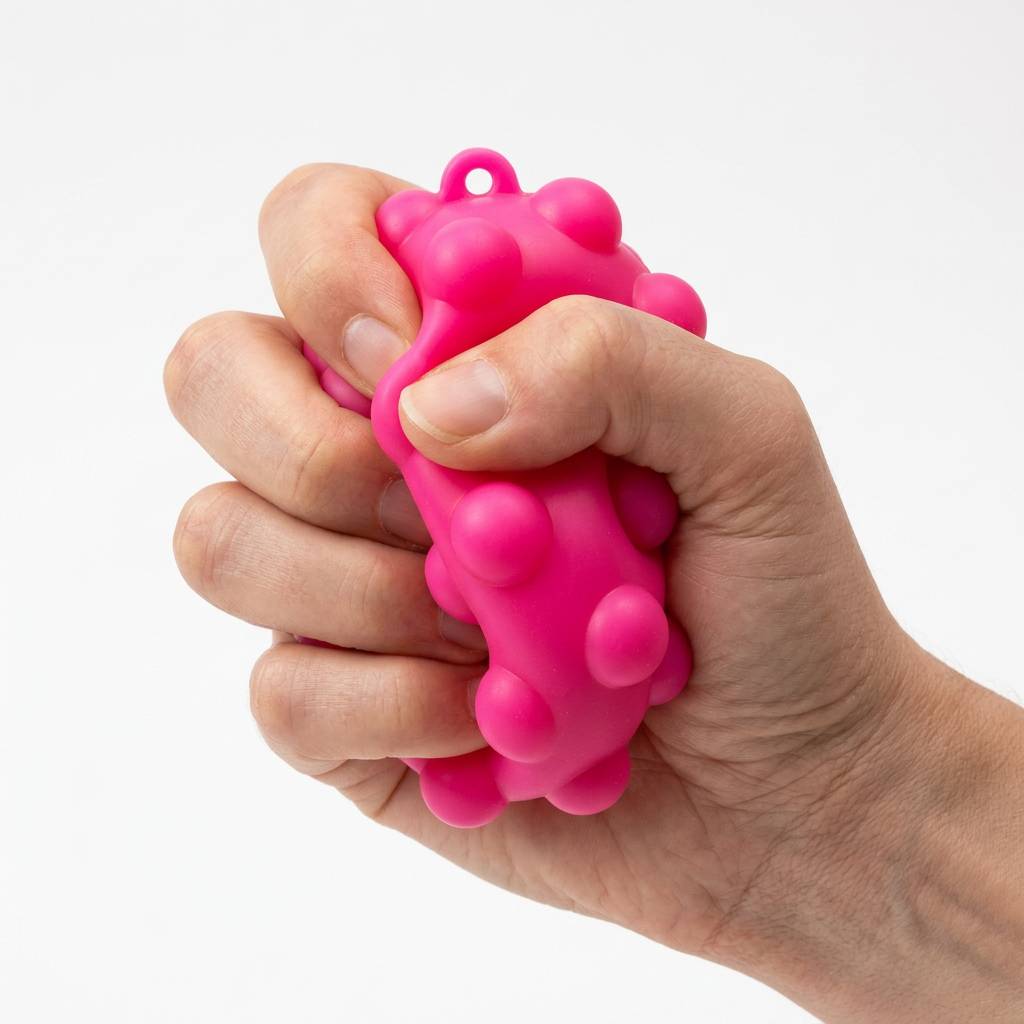 Pink ball, adult hand squeezing