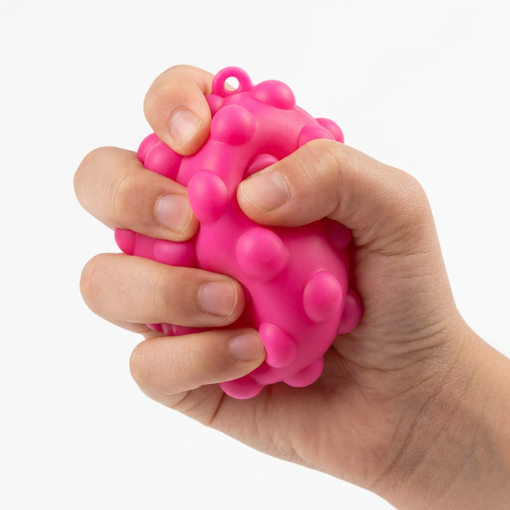 Pink ball, child hand squeezing