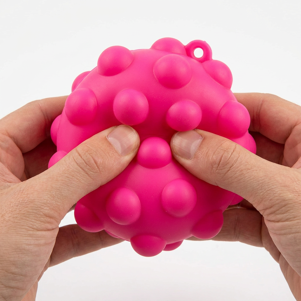Pink ball, adult hands squeezing