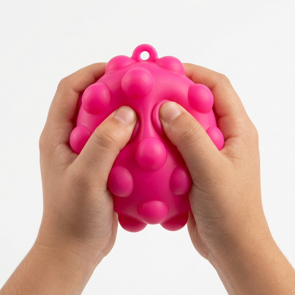 Pink ball, two child hands squeezing
