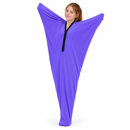 Purple body sock, child reaching upward