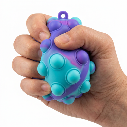 Purple turquoise ball, adult hand squeezing