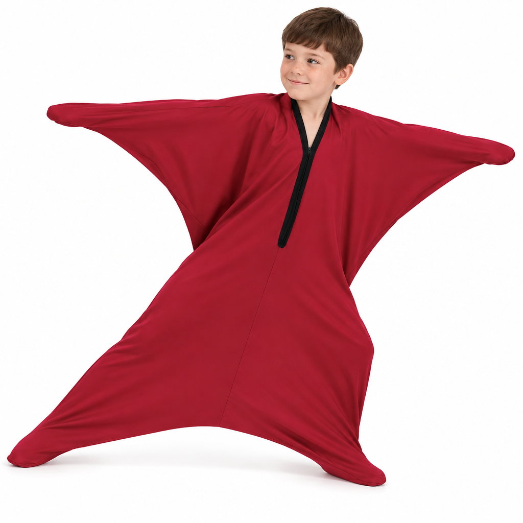 Red body sock, gentle side lunge