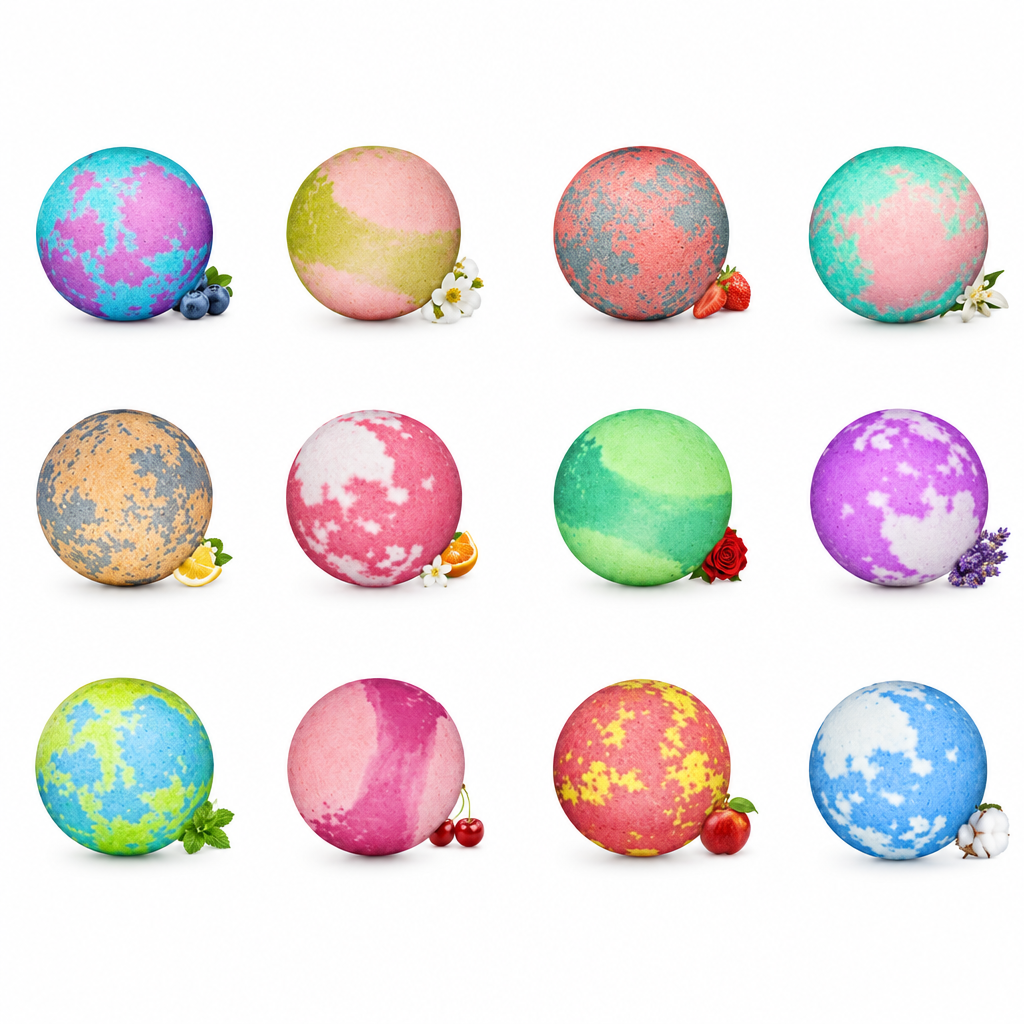Round bath bomb collection without text