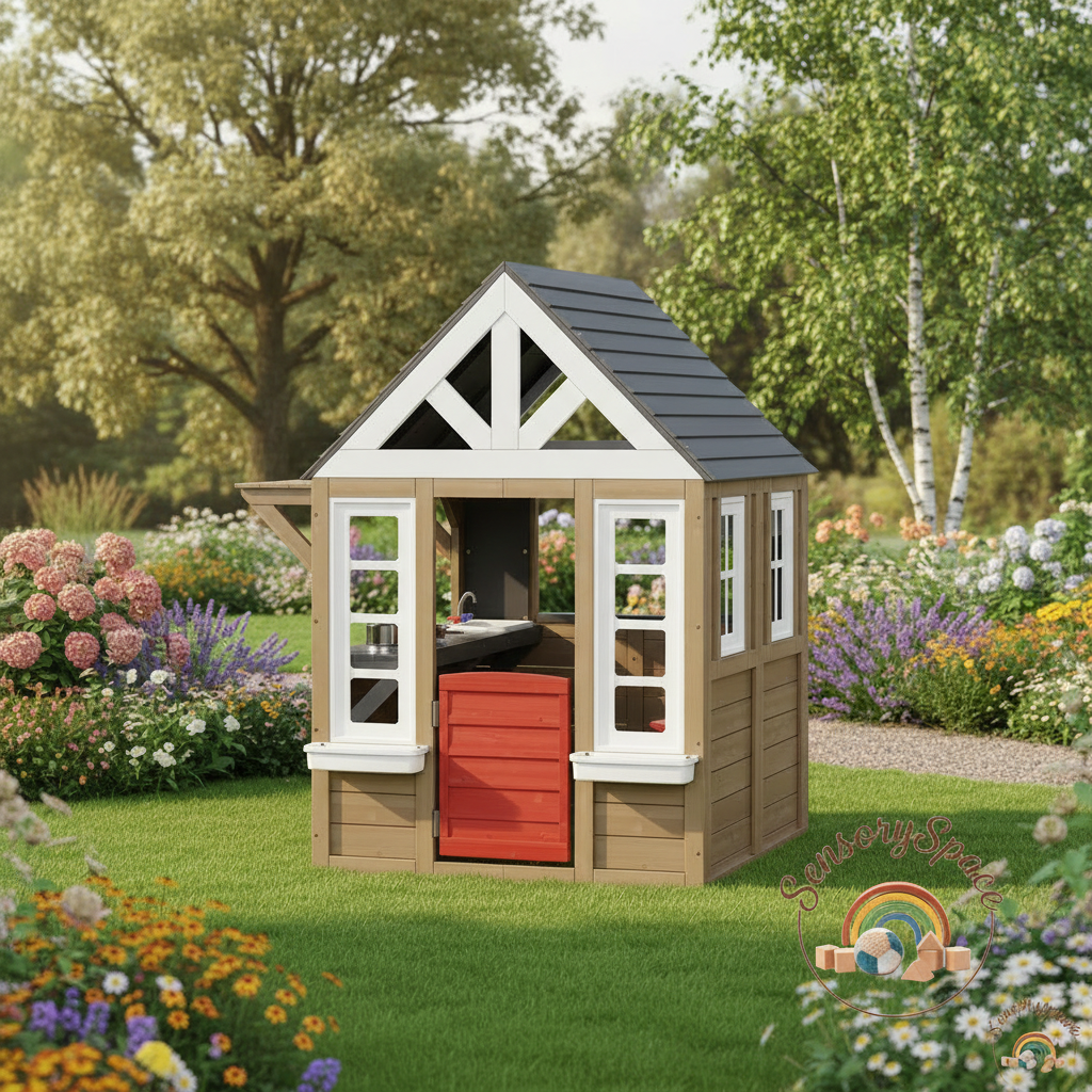 Inspire Imaginative Play with Outdoor Kids Cedar Wooden Playhouse Kitchen