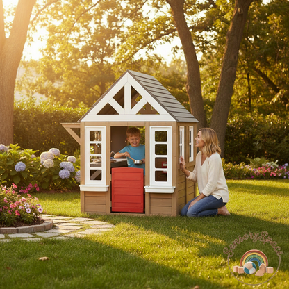 Inspire Imaginative Play with Outdoor Kids Cedar Wooden Playhouse Kitchen