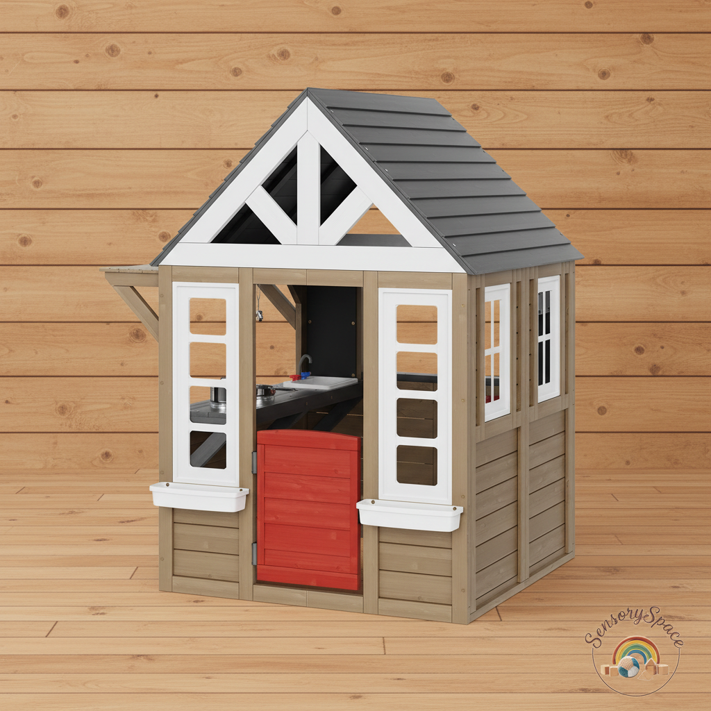 Inspire Imaginative Play with Outdoor Kids Cedar Wooden Playhouse Kitchen